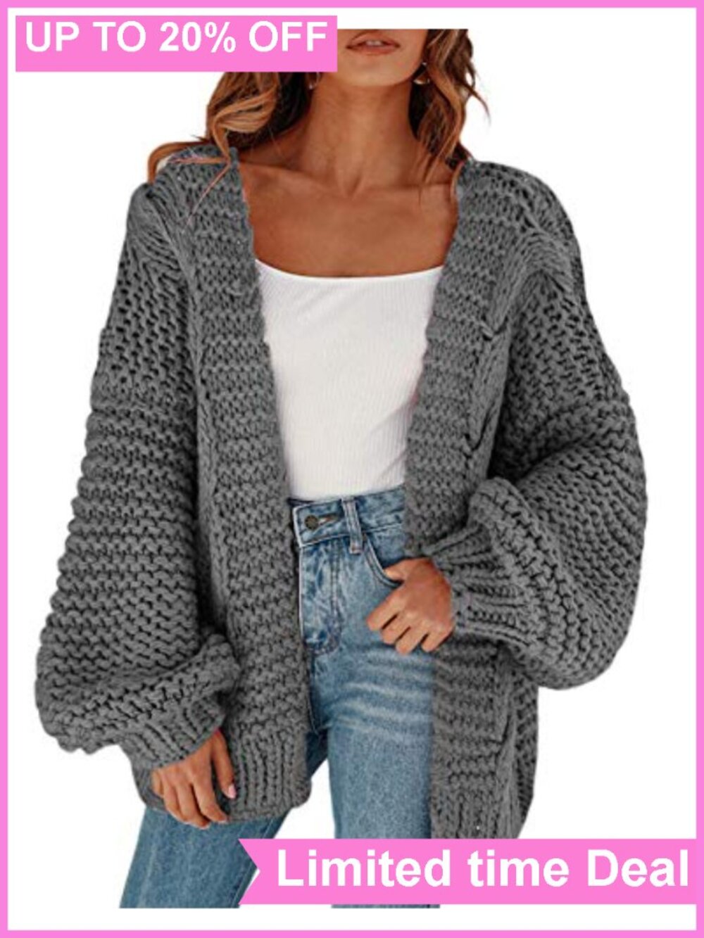 Women's Open Front Chunky Knit Oversized Cardigan Sweater Coat